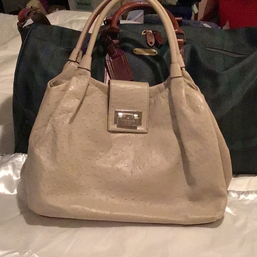 Kate Spade Ostrich Print Cream Tan Handbag